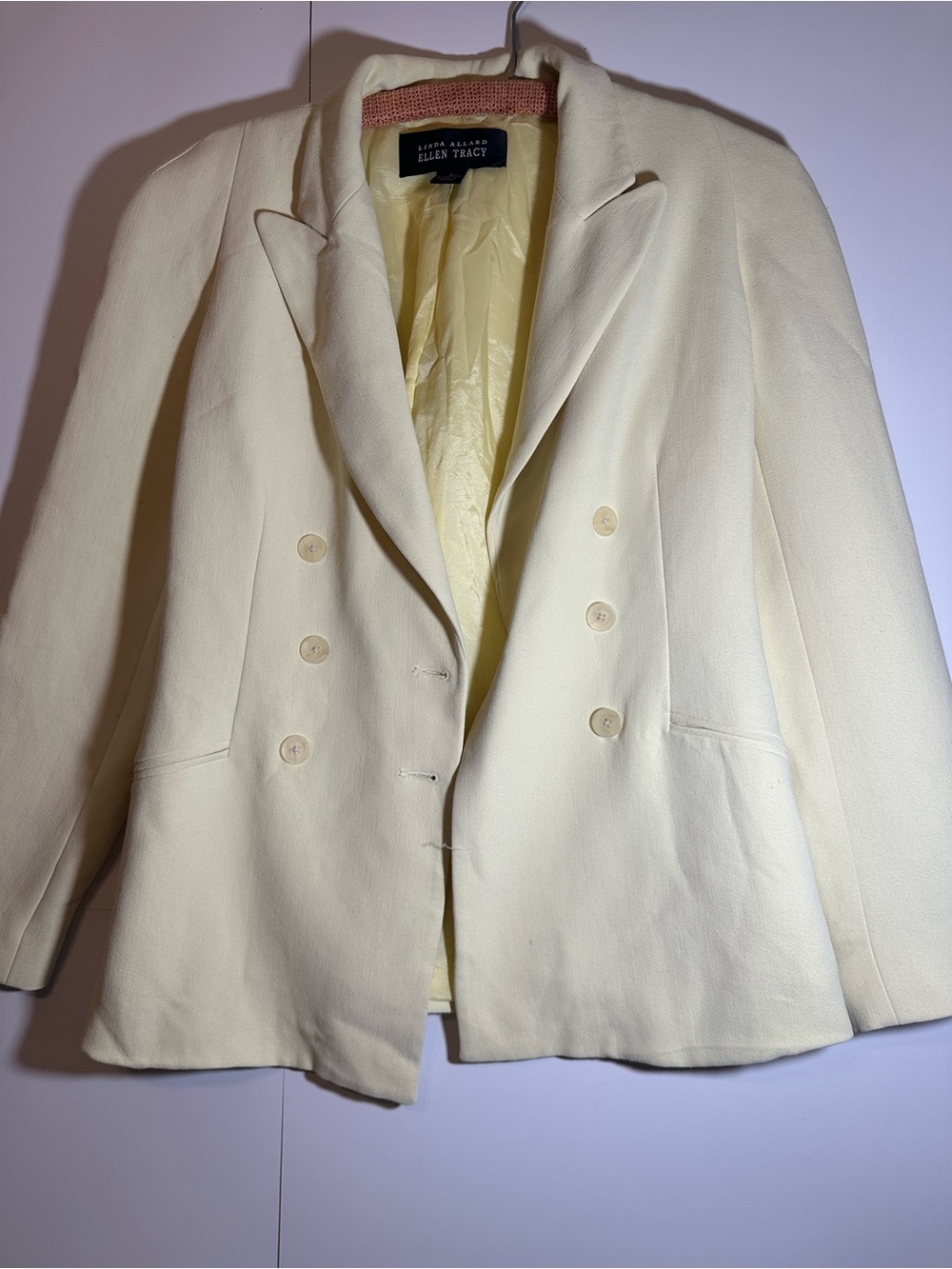 Ellen Tracy Pale Cream Double-Breasted Blazer
